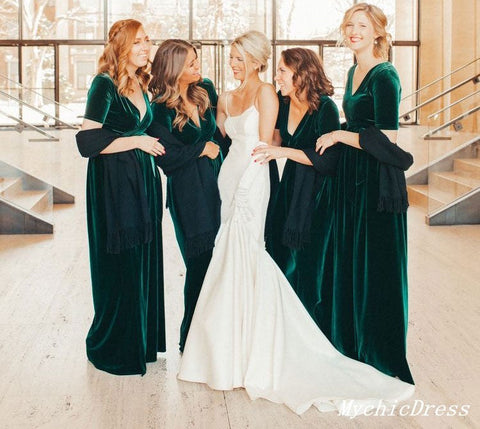 Winter Velvet Emerald Green Bridesmaid Dresses