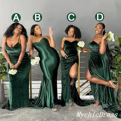 green velvet bridesmaid dress