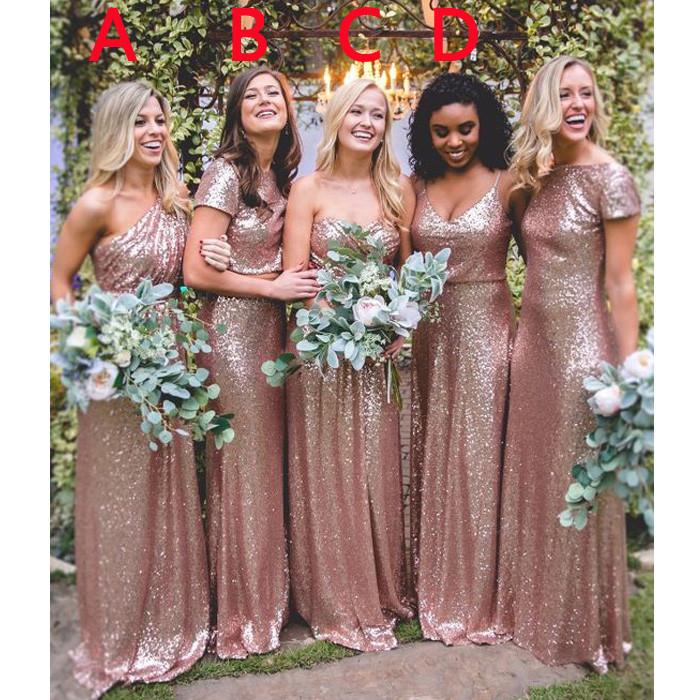 Gold Rose Sequined Bridesmaid Dresses