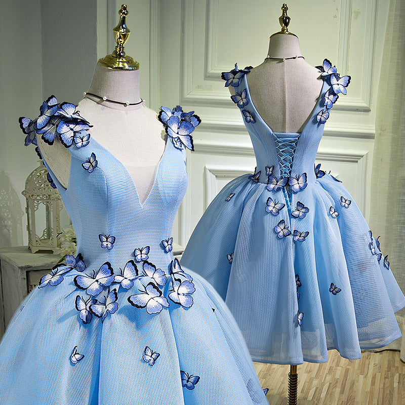 Vestidos cortos de fiesta azules mariposas