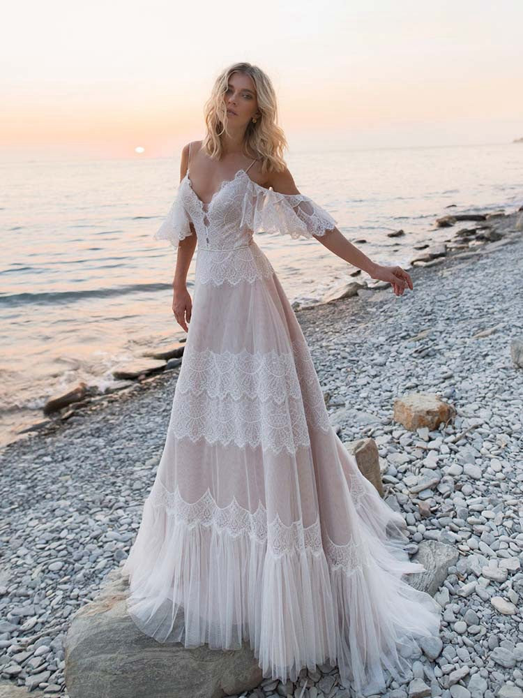 Vestidos de novia de champán de playa bohemia