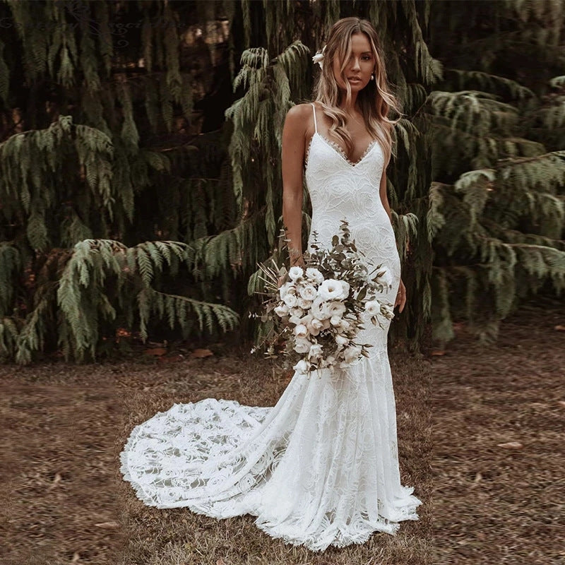 Long Beach Lace Wedding Dresses