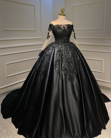 Long Sleeve Black Lace quinceanera dress