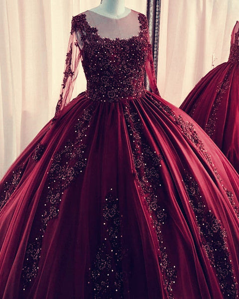 Lace Burgundy Ball Gown Quinceanera Dress