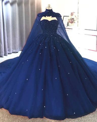 Navy Blue Quinceanera Dresses With Cape