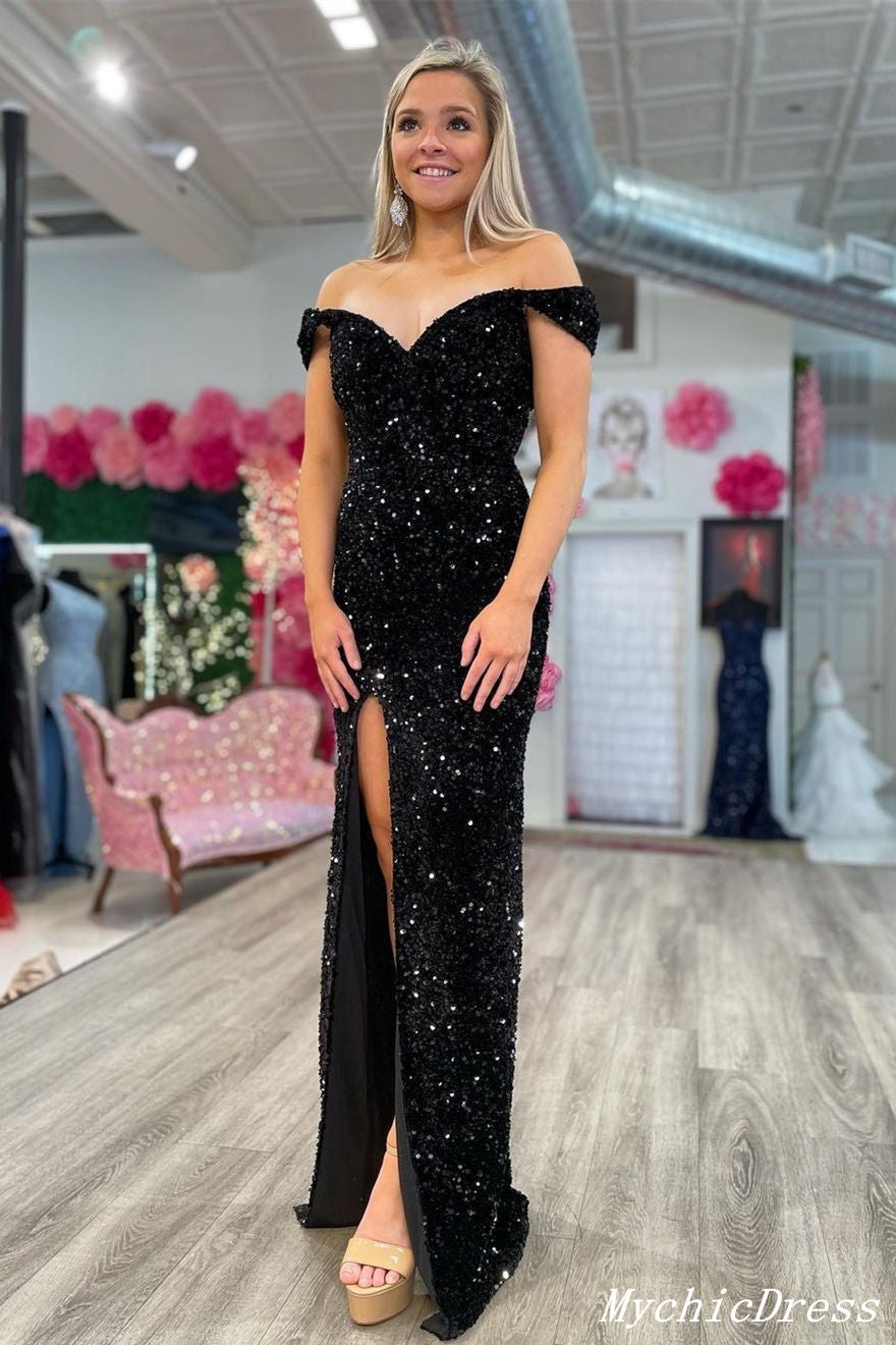 Sparkly Sequin Black Prom Dresses 2023 Mermaid Long Evening Dress ...