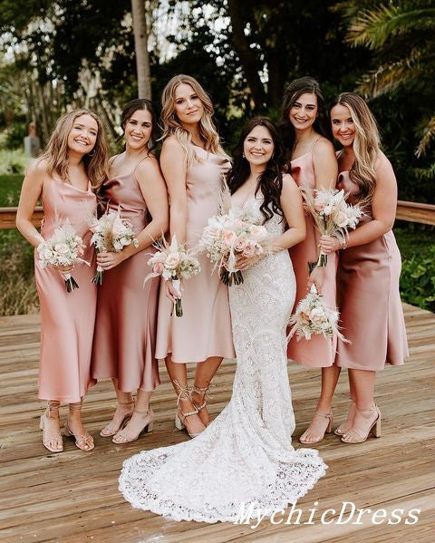  Satin Short Pink Bridesmaid Dresses