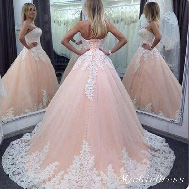 Strapless Lace Pink Quinceanera Dresses