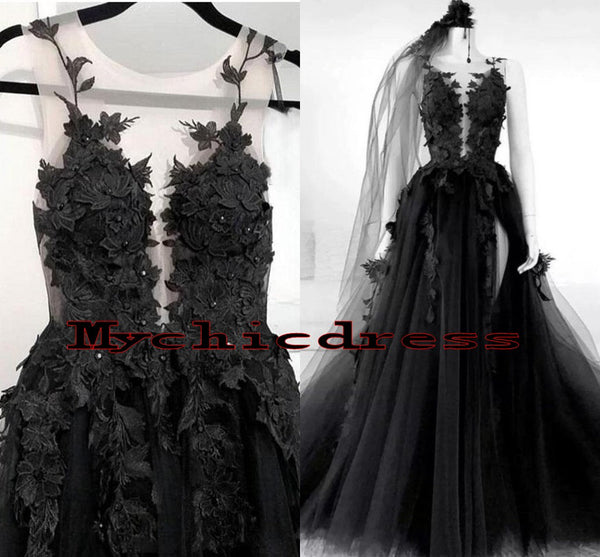 Sexy Black Lace Gothic Wedding Dresses Tulle Backless With Veil Free ...