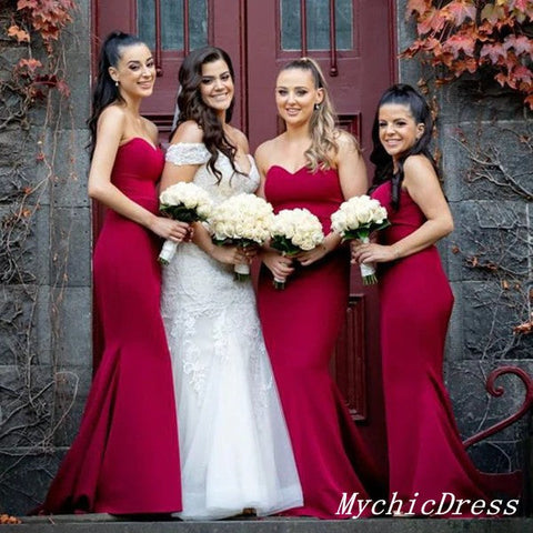 Vestidos largos de sirena para invitados de boda, color rojo