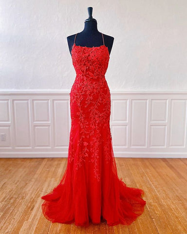 red prom dress lace