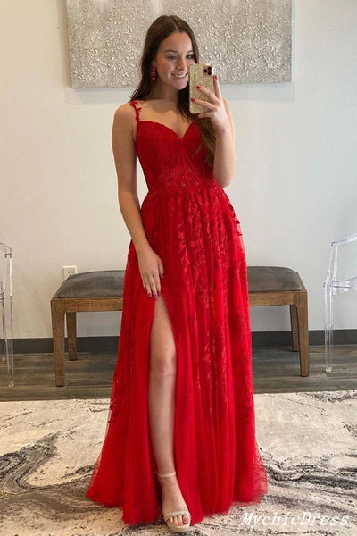 Sheath V Neck Red Lace quince Dresses