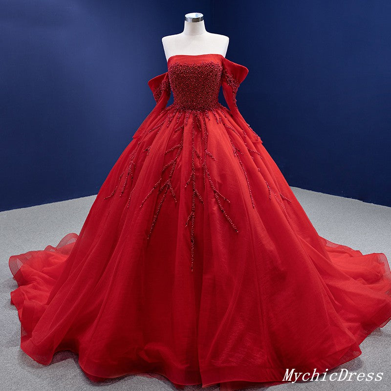 Crystal Long Sleeve Red Quince Dresses