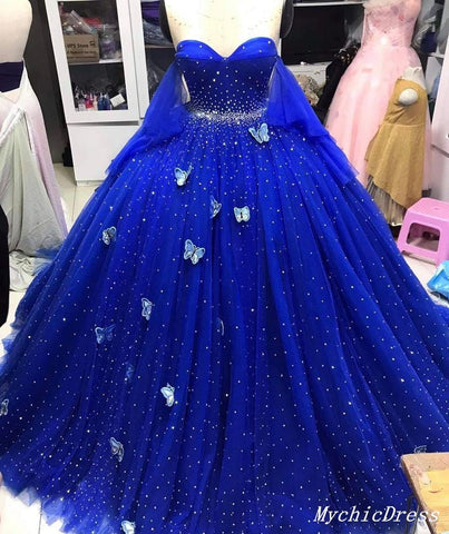 Vestidos de quinceañera azul real de princesa 2024