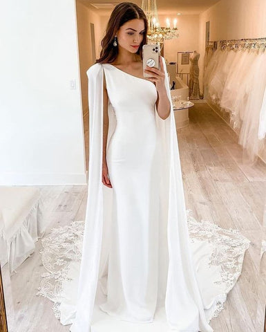 White Satin Wedding Dresses With Cape