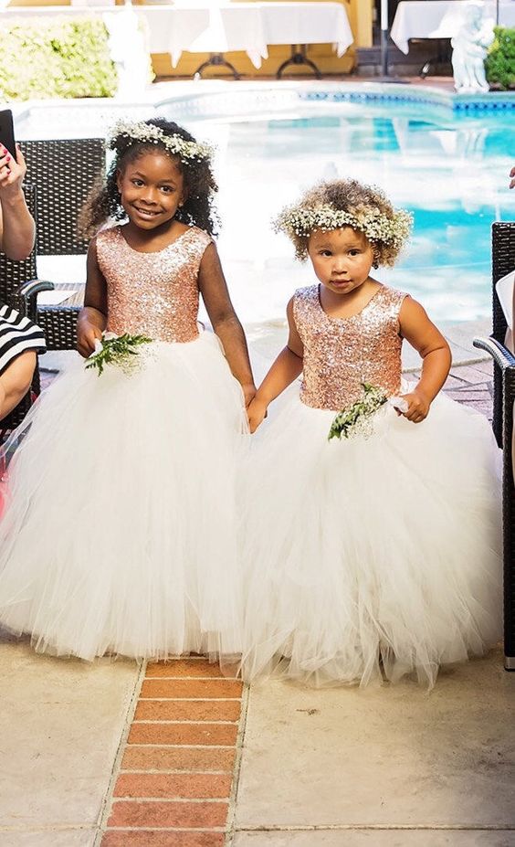 Cheap Floor Length Sequin Flower Girl Dresses