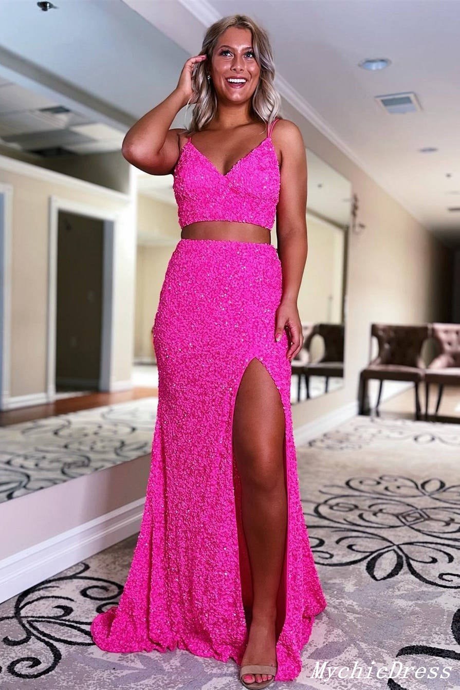 Sexy 2 Piece Sequin Prom Dresses 2023