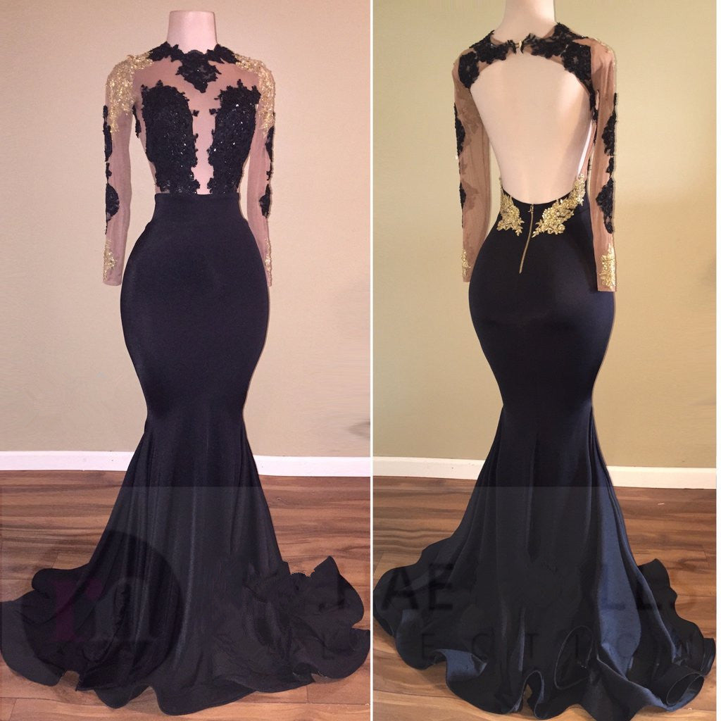 black and gold long sleeve gown