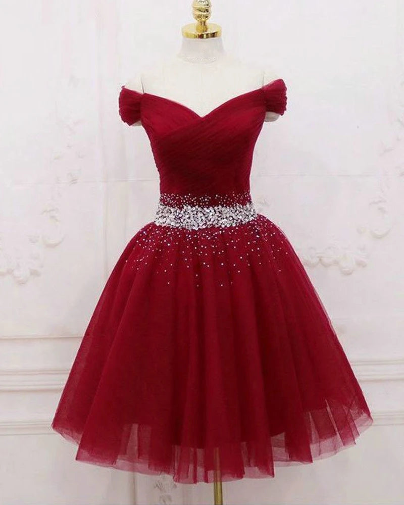 Tulle Red Short Damas Dresses