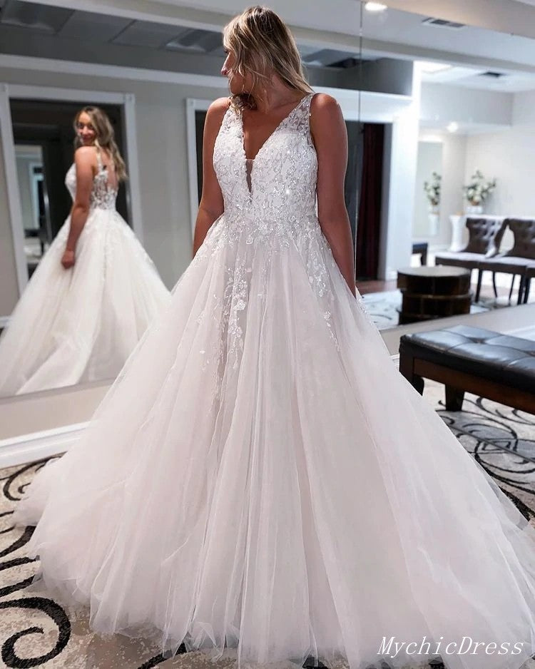 Lace Sequin Beach Wedding Dresses
