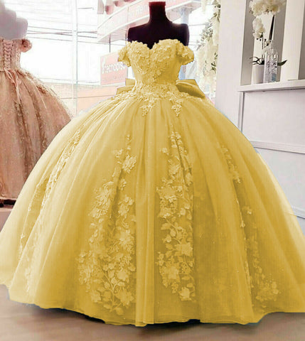 Yellow Lace Quinceanera Dress Ball Gown