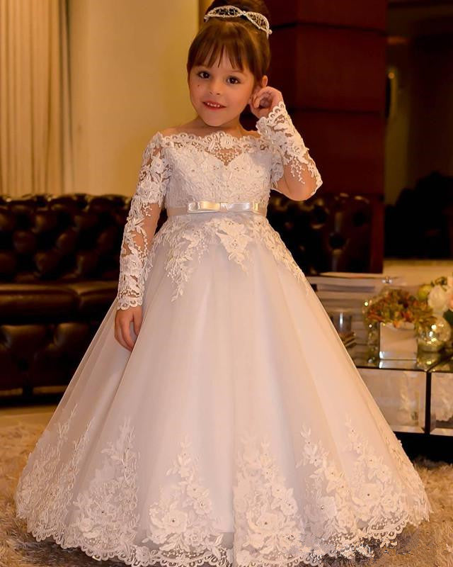 White Lace Flower Girl Dresses cheap