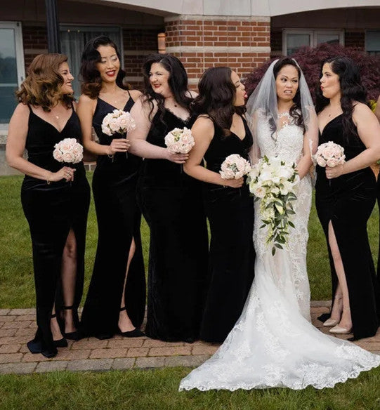 Black Velvet Bridesmaid Dresses Winter