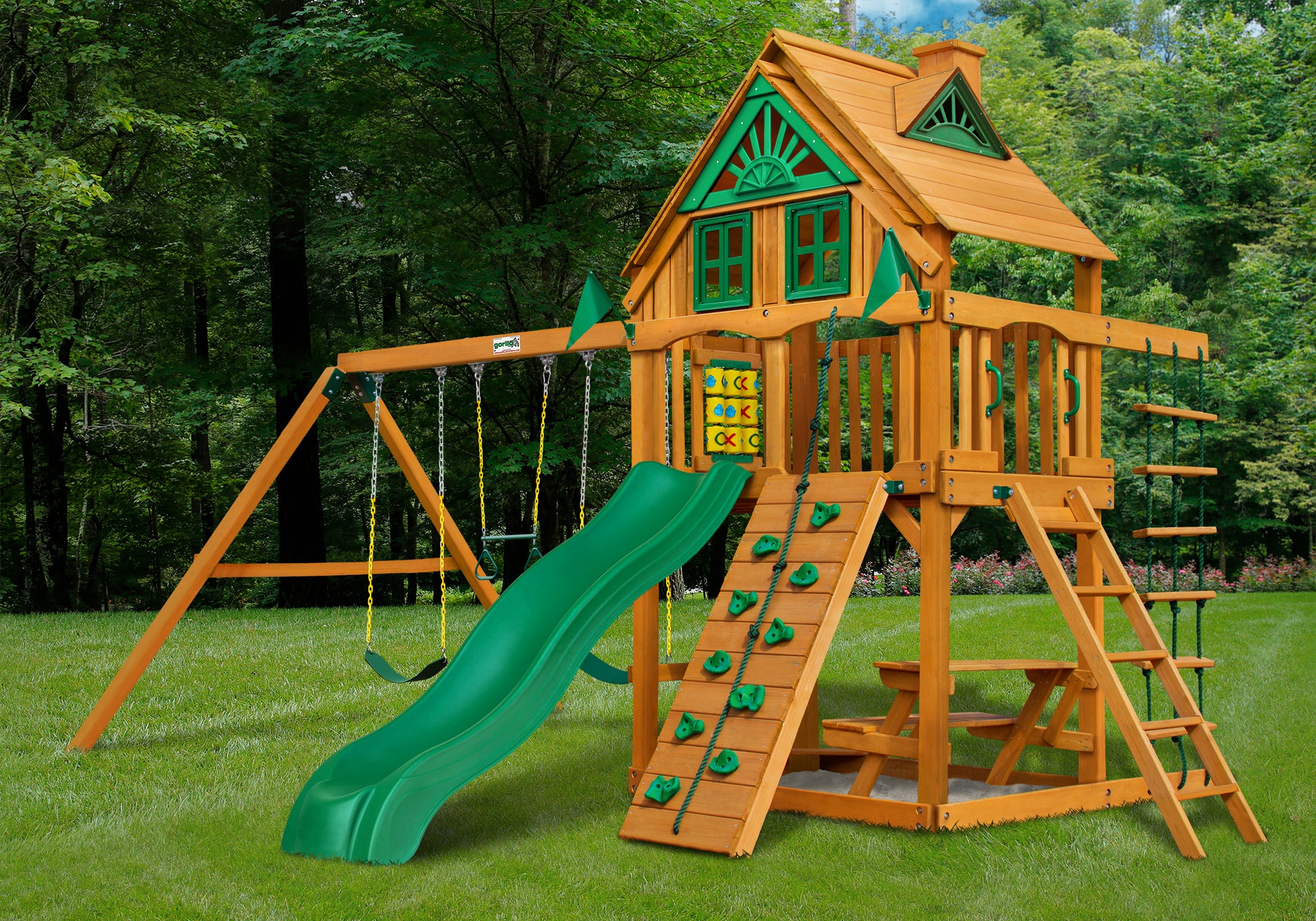 treehouse with slide and swing