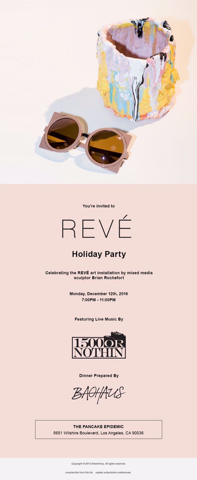 Reve holiday dinner performance collaboration with Pancake Epidemic and Brian Rochefort.