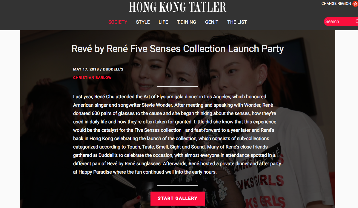 REVE by RENE Hong Kong event featured in Tatler