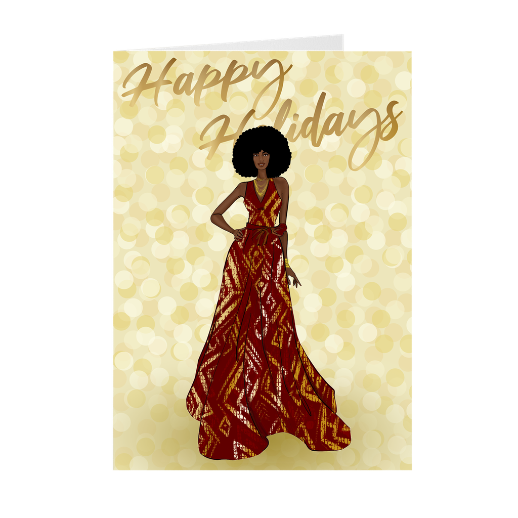 Afro - Red & Gold Dress - African American Woman Happy Holidays Greeti ...