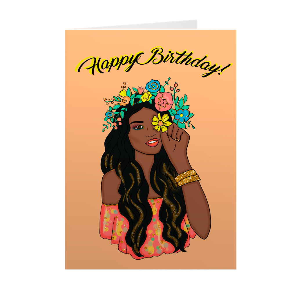 Black Is Beautiful - Black Woman & Flower Crown - Black Birthday Cards ...