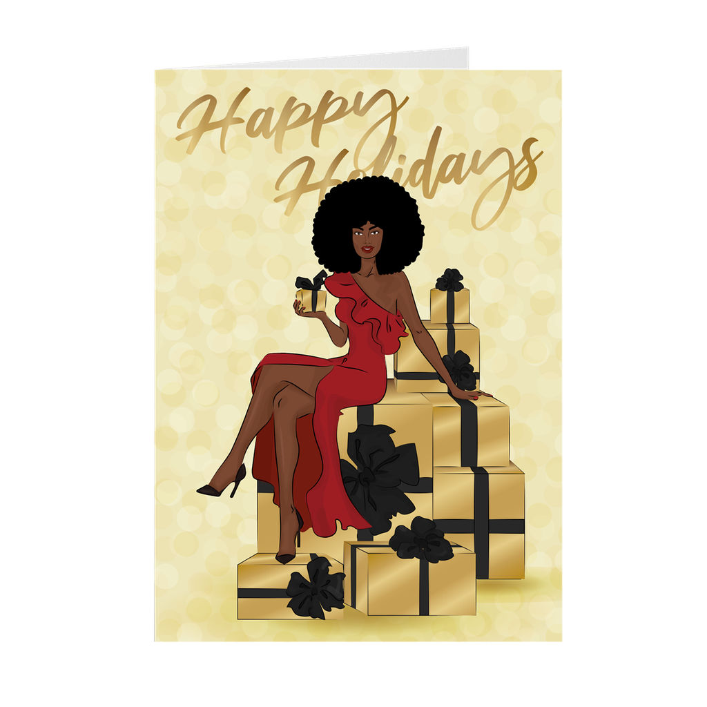 Afro Happy Holidays - Red Dress- African American Holiday Greeting Car ...