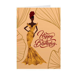 Gold - Black Women In Gown - African American Birthday Cards