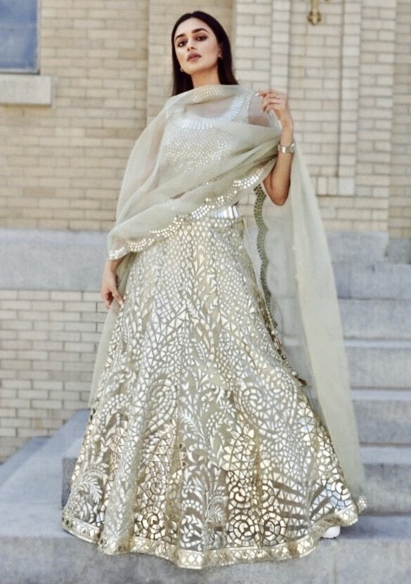 white dupatta with silver work