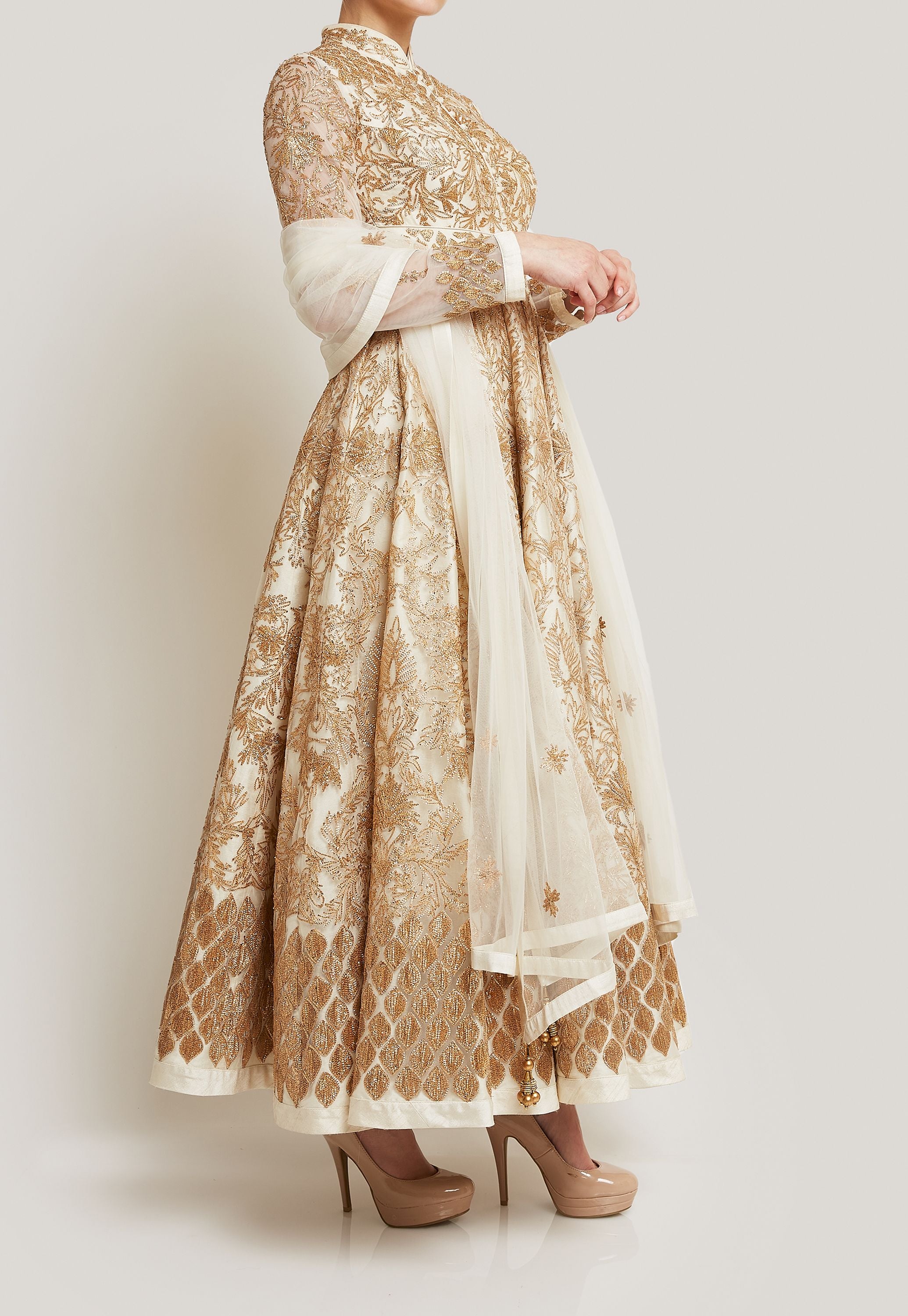 white and gold anarkali dress