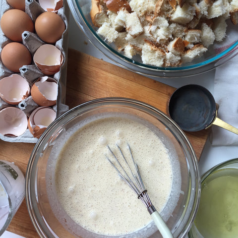 Partially mixed in bread pudding ingredients