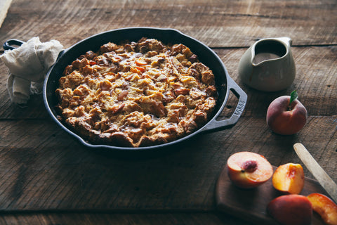 Peach bread pudding with bourbon caramel