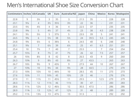 men's shoe sizes conversion chart