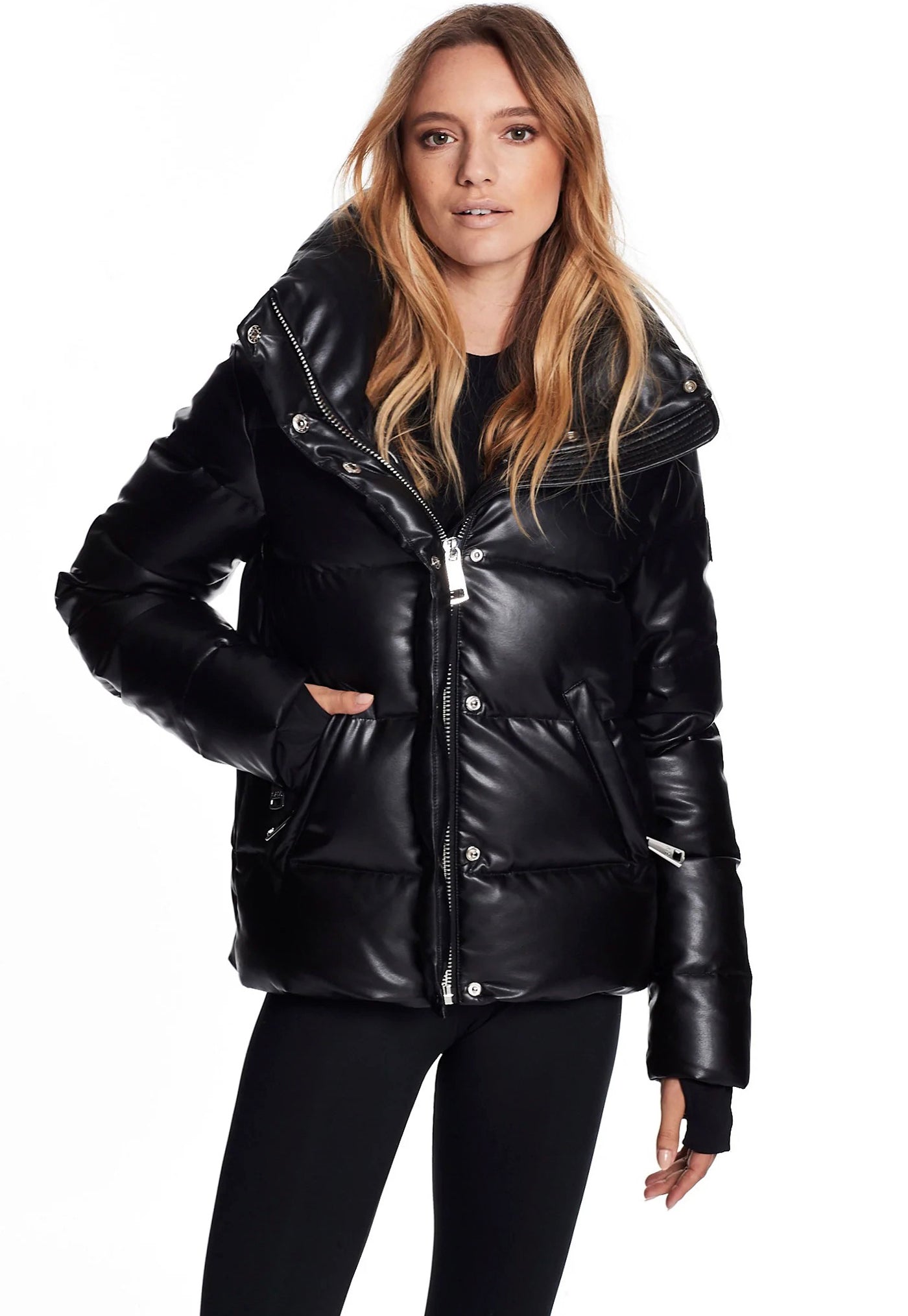 Sam New York Womens Vegan Leather Athlete Puffer Jacket in Saddle Saddle / Xs
