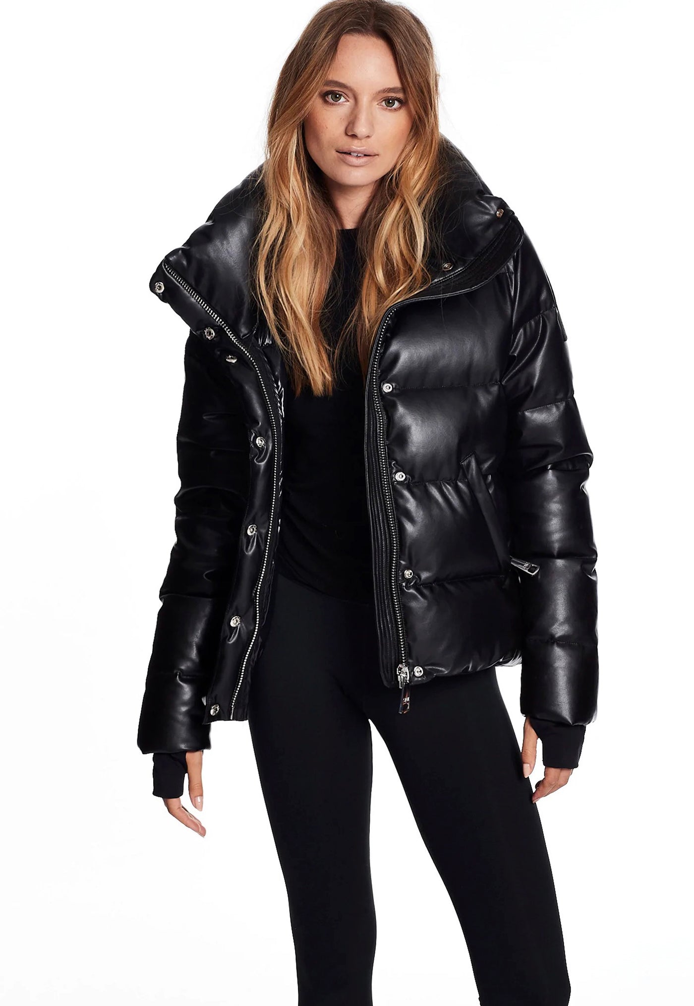 Sam New York Womens Vegan Leather Athlete Puffer Jacket in Saddle Saddle / Xs