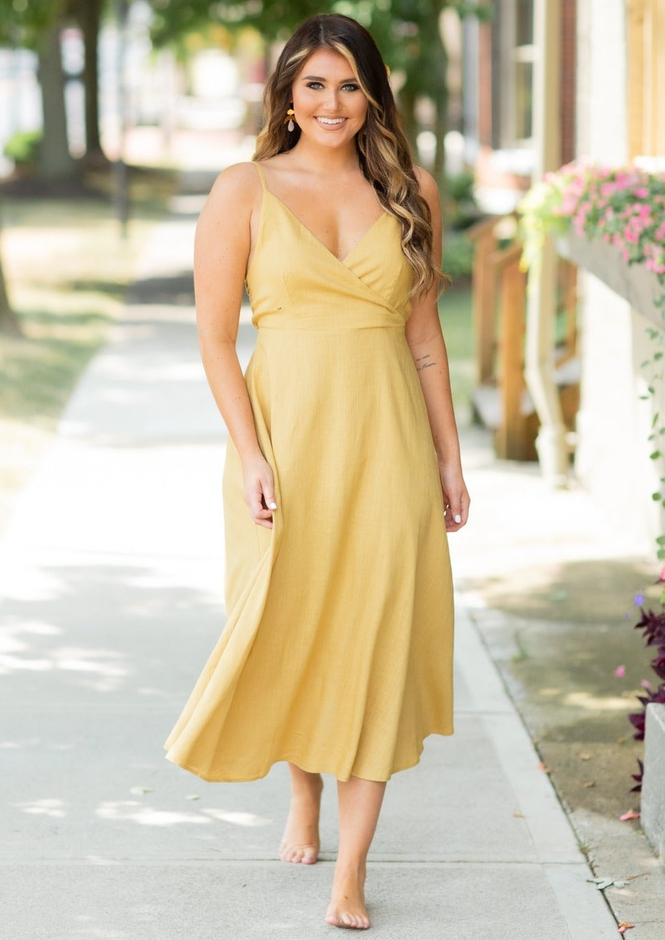 linen mustard dress