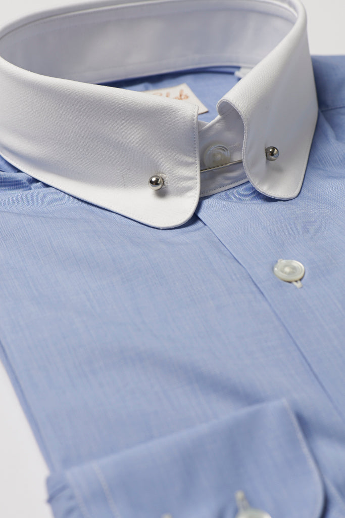blue shirt white collar