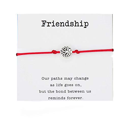 Friendship Tree of Life Red Cord Adjustable Bracelet on Card