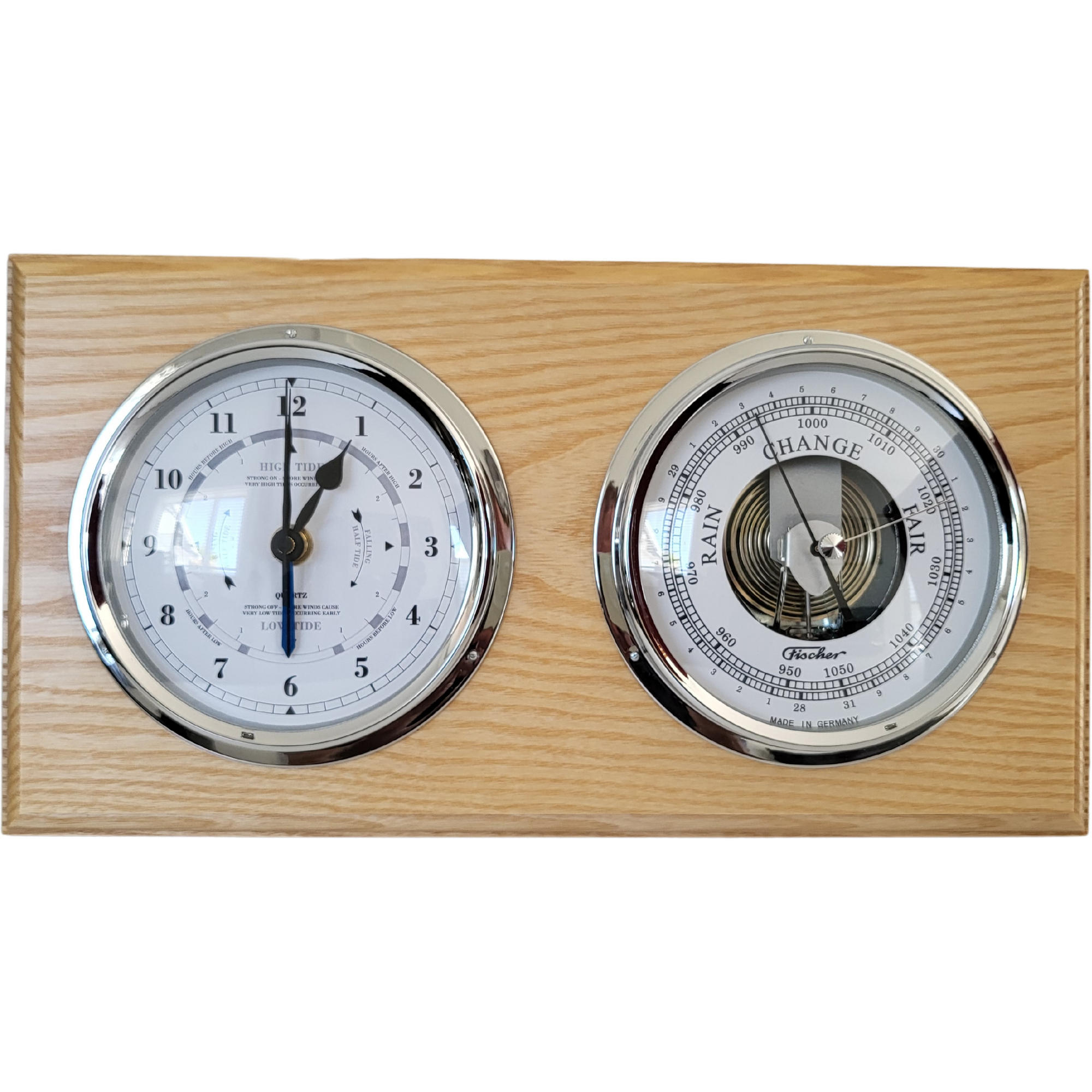 Weather Station Tide Clock Barometer Hygrometer Thermometer Solid Wood and  Brass 