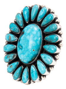 Navajo Native American Blue Moon Turquoise Cluster Ring Size 8 1/4