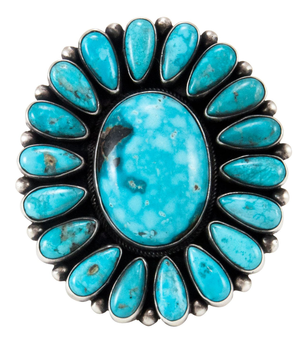 Navajo Native American Blue Moon Turquoise Cluster Ring Size 8 1/4