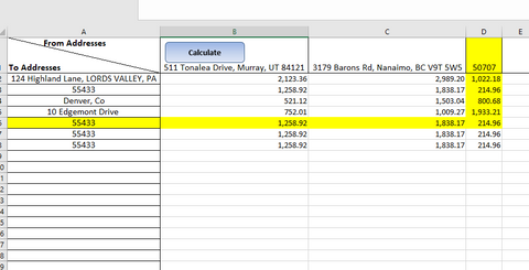 Excel Matrix Distance Calculator