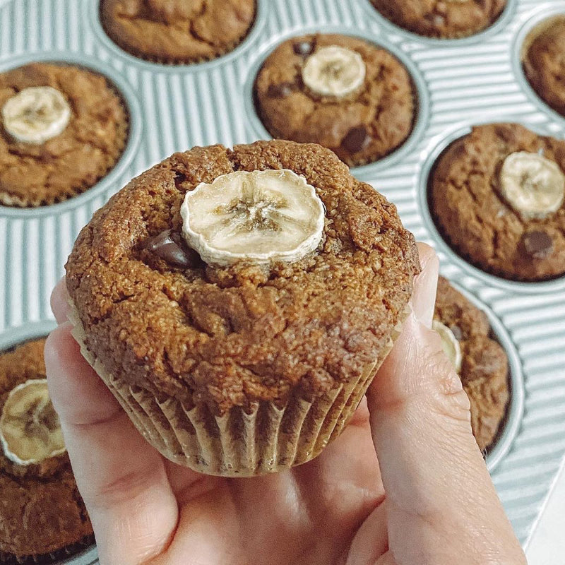 Banana Almond Butter Chocolate Chip Muffins