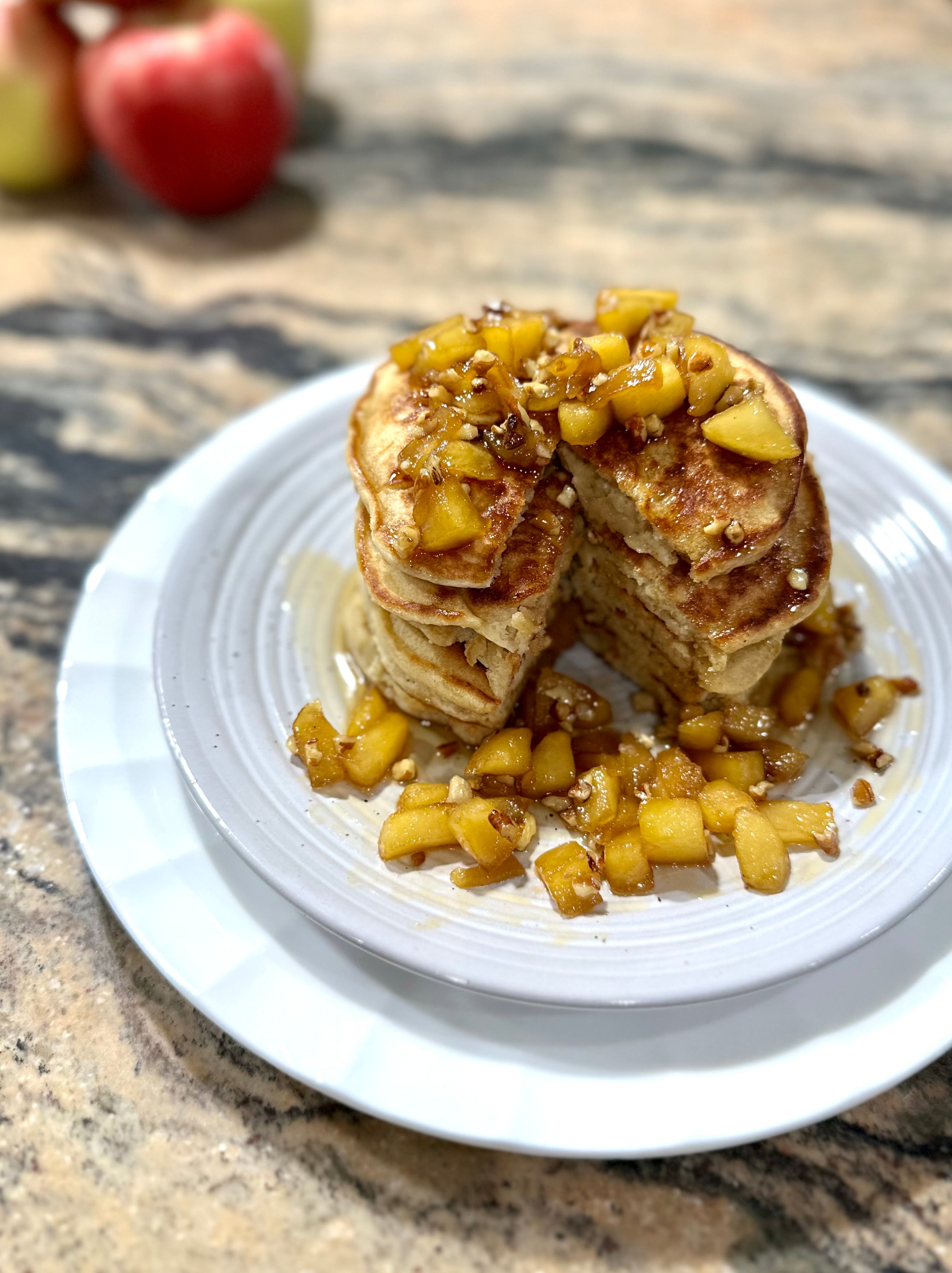 Chai Hot Cakes with Pecans and Apple Compote